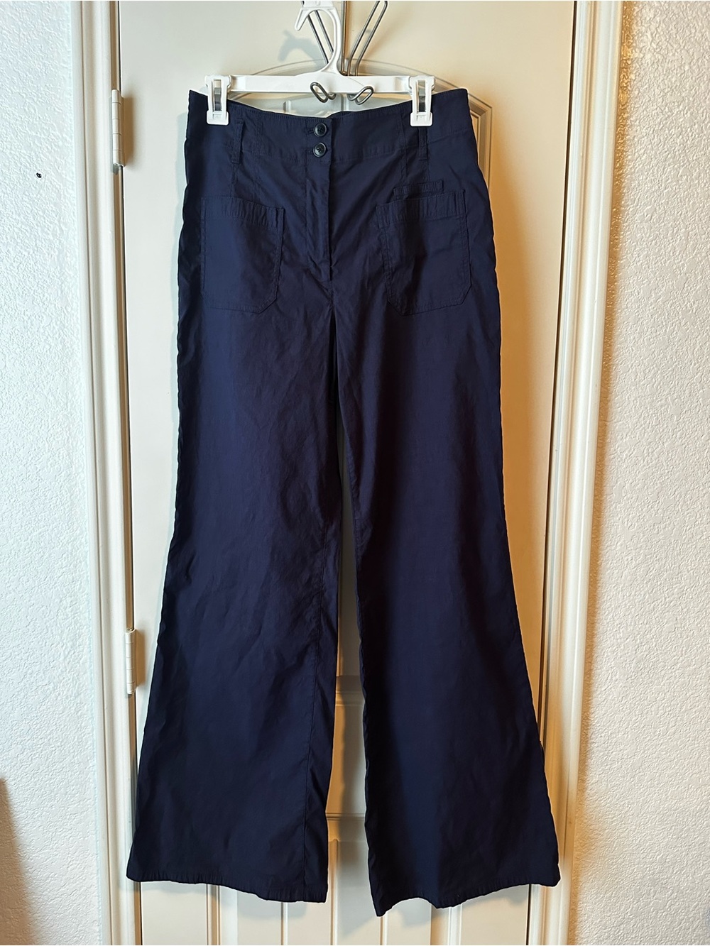 Maeve The Junie Jean Anthropologie Navy Blue Wide Leg Linen Blend Pants 31